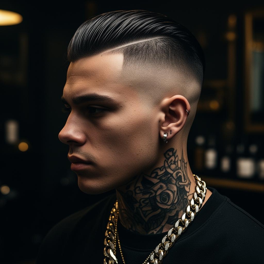 Razor sharp skin fade and slick back at Culture Fade Barber Shop
